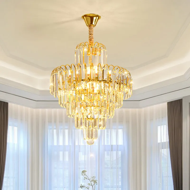 Modern Clear K9 Crystal Cone Pendant Chandelier - Elegant Lighting for Restaurants
