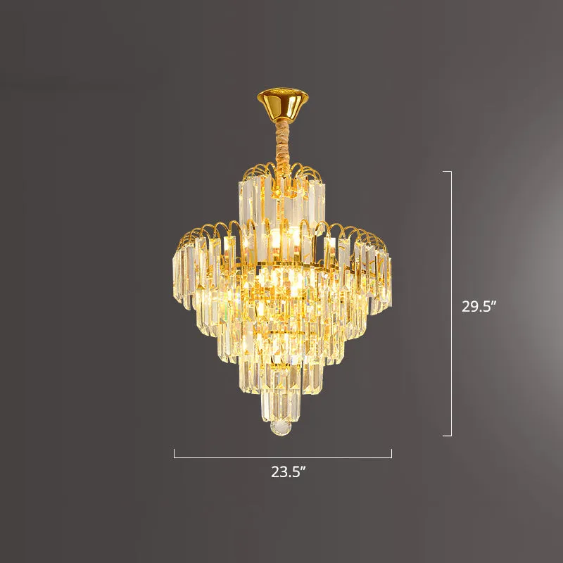 Modern Clear K9 Crystal Cone Pendant Chandelier - Elegant Lighting for Restaurants