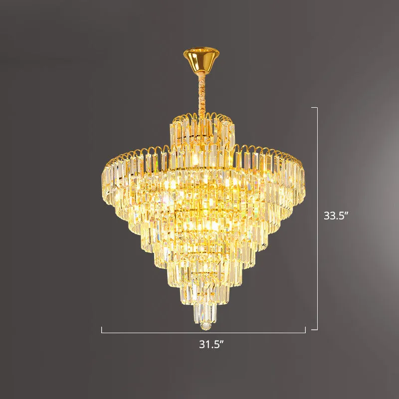 Modern Clear K9 Crystal Cone Pendant Chandelier - Elegant Lighting for Restaurants