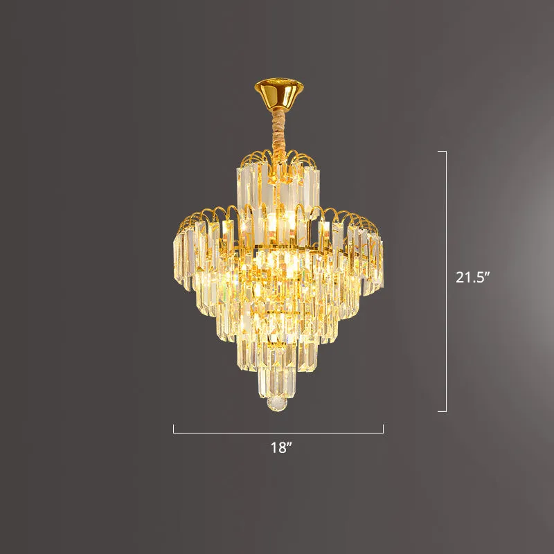 Modern Clear K9 Crystal Cone Pendant Chandelier - Elegant Lighting for Restaurants