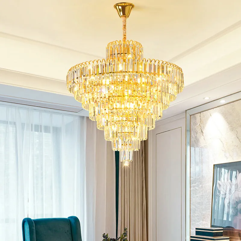Modern Clear K9 Crystal Cone Pendant Chandelier - Elegant Lighting for Restaurants