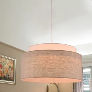 Modern Flaxen Double Circular Chandelier Light - 5-Bulb Hand-Woven Fabric Drop Lamp for Hotels