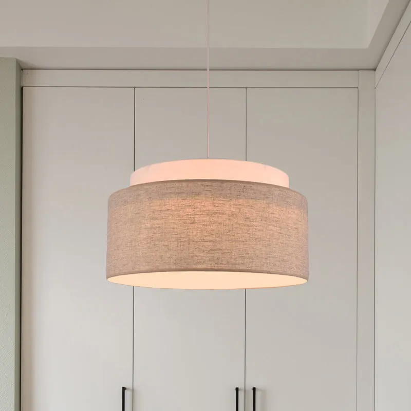 Modern Flaxen Double Circular Chandelier Light - 5-Bulb Hand-Woven Fabric Drop Lamp for Hotels