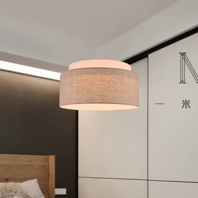 Modern Flaxen Double Circular Chandelier Light - 5-Bulb Hand-Woven Fabric Drop Lamp for Hotels