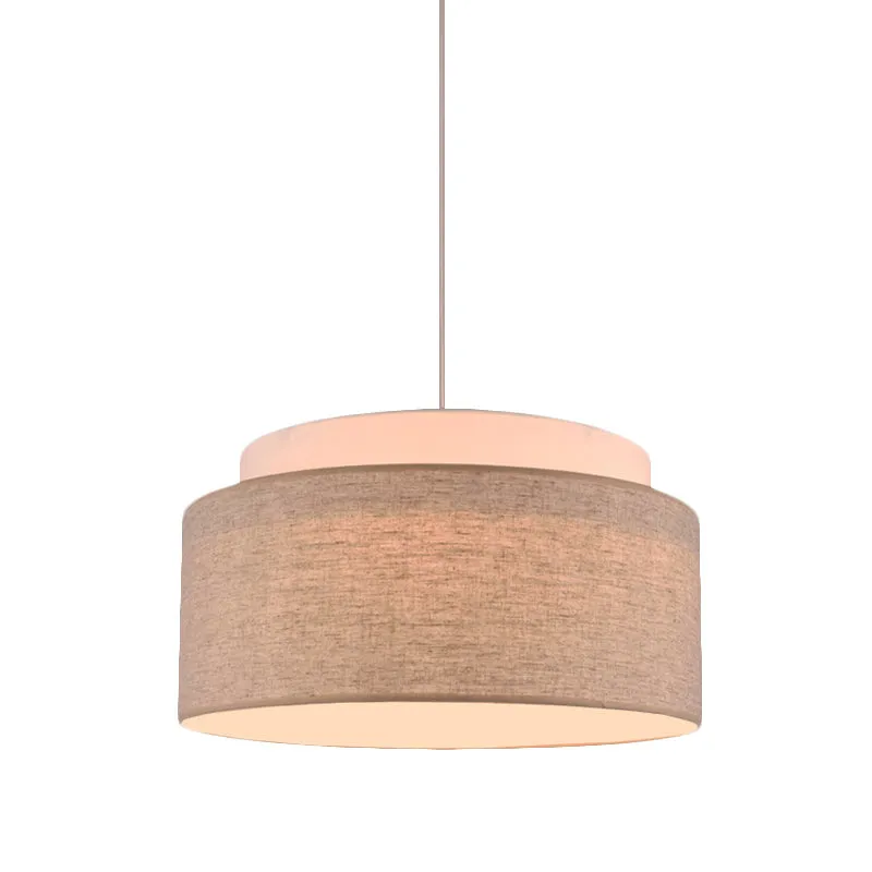 Modern Flaxen Double Circular Chandelier Light - 5-Bulb Hand-Woven Fabric Drop Lamp for Hotels