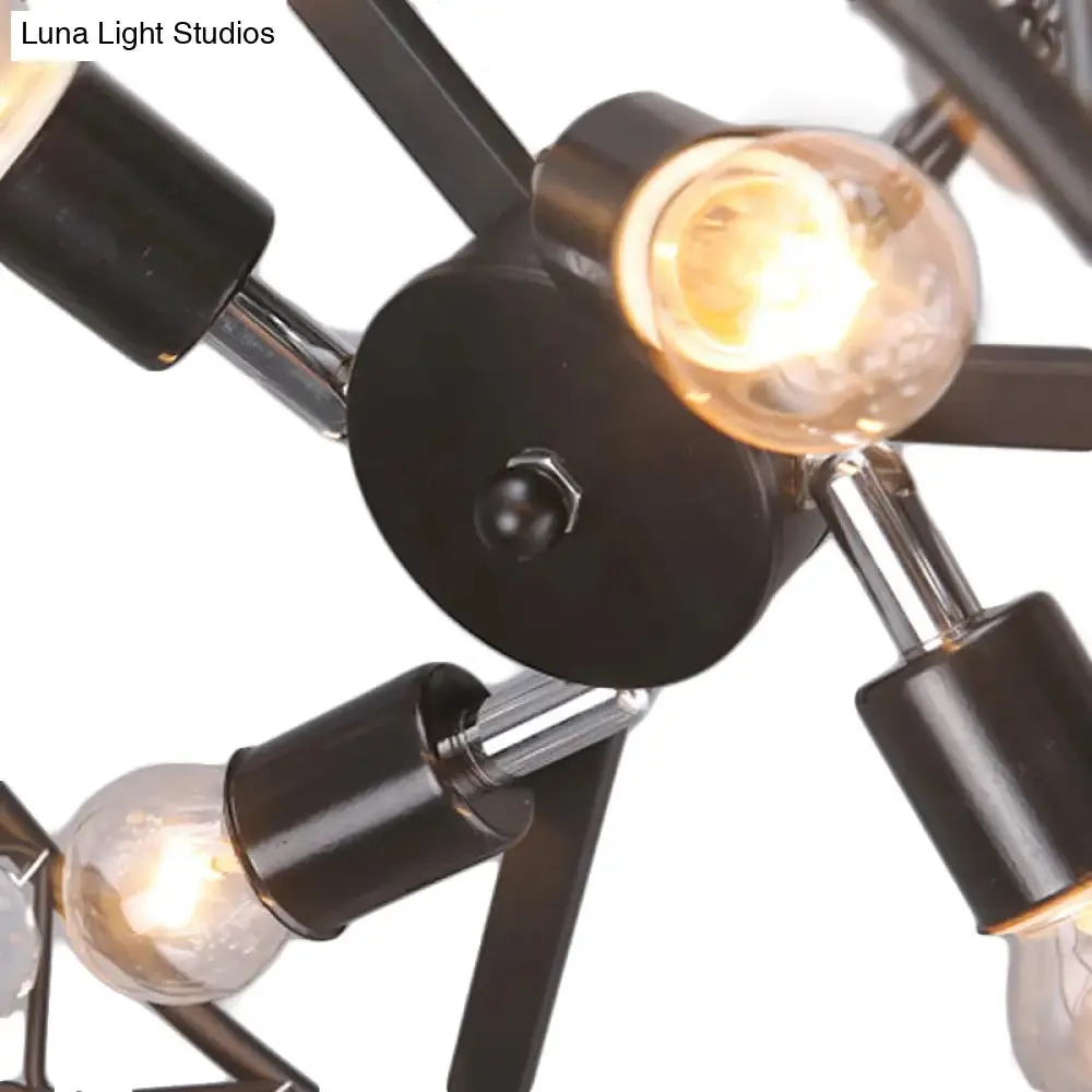 Modern Round Black Chandelier Light with Iron Frame, Metal, and Crystal - 4 Lights