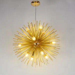 Modernist Gold Sputnik Chandelier with 9 Metal Heads for Living Room Pendant Lighting