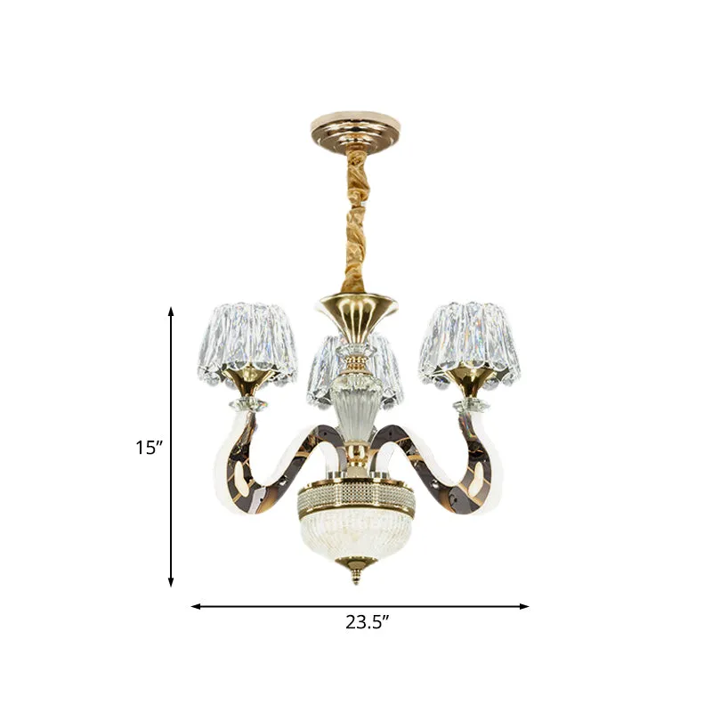 Modernist LED Crystal Pendant Chandelier with Conical Clear Hanging Light - 3/5 Head Bedroom Kit