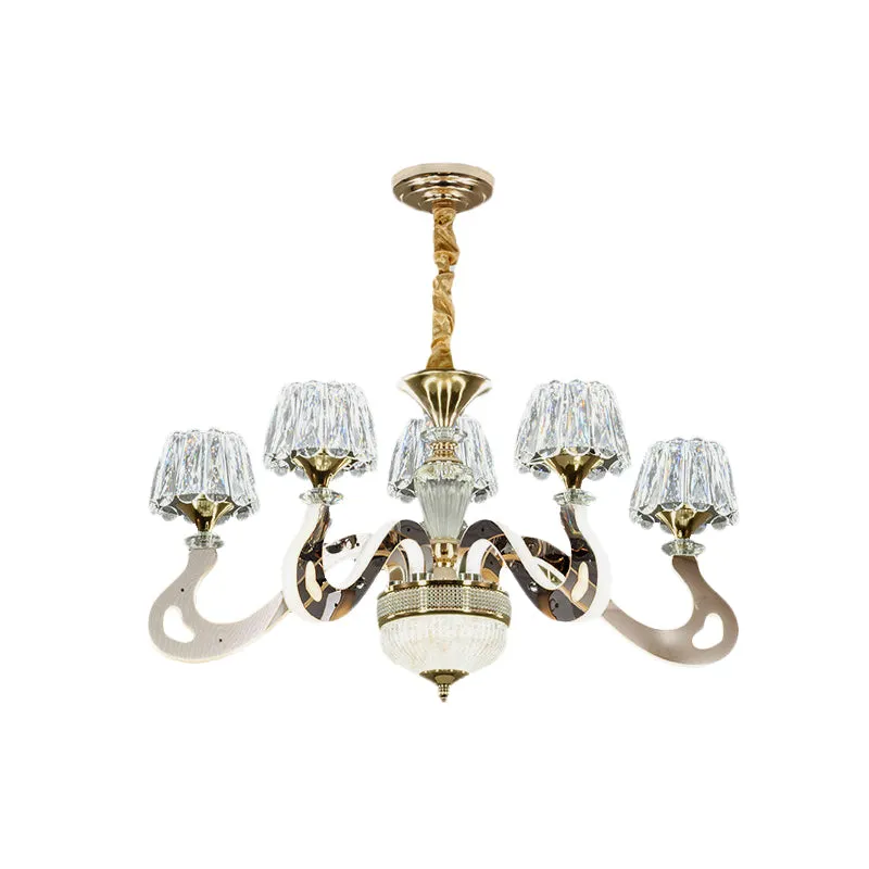 Modernist LED Crystal Pendant Chandelier with Conical Clear Hanging Light - 3/5 Head Bedroom Kit
