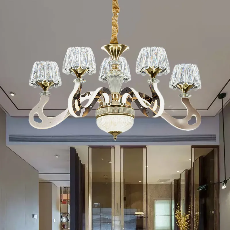 Modernist LED Crystal Pendant Chandelier with Conical Clear Hanging Light - 3/5 Head Bedroom Kit