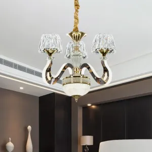 Modernist LED Crystal Pendant Chandelier with Conical Clear Hanging Light - 3/5 Head Bedroom Kit