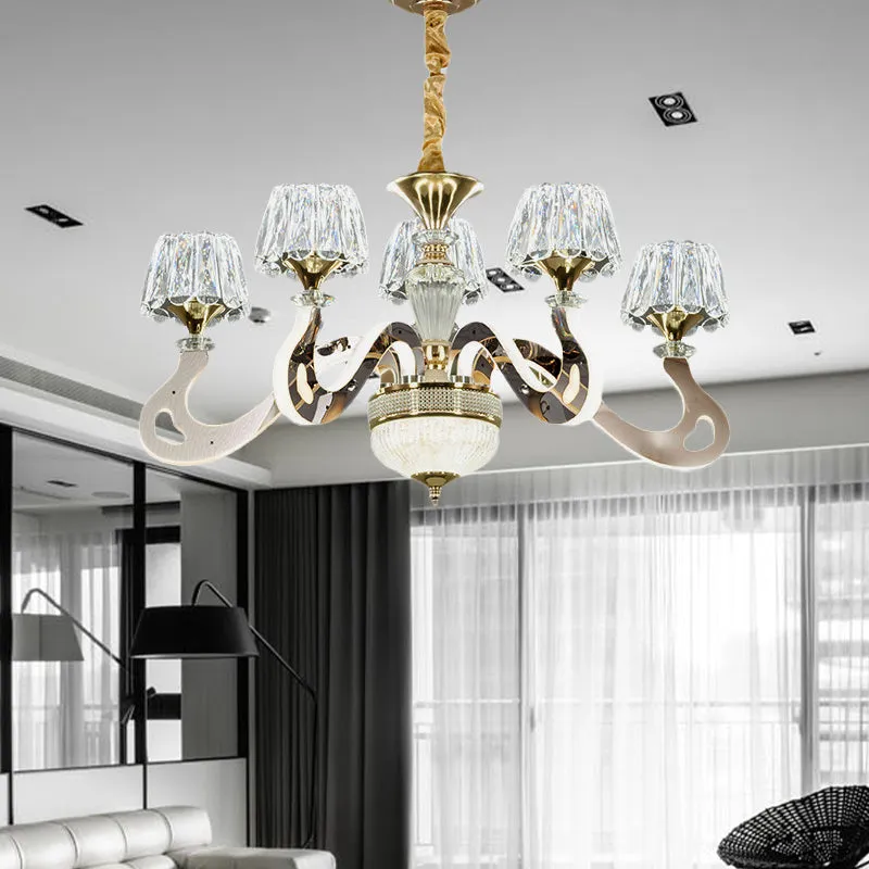 Modernist LED Crystal Pendant Chandelier with Conical Clear Hanging Light - 3/5 Head Bedroom Kit