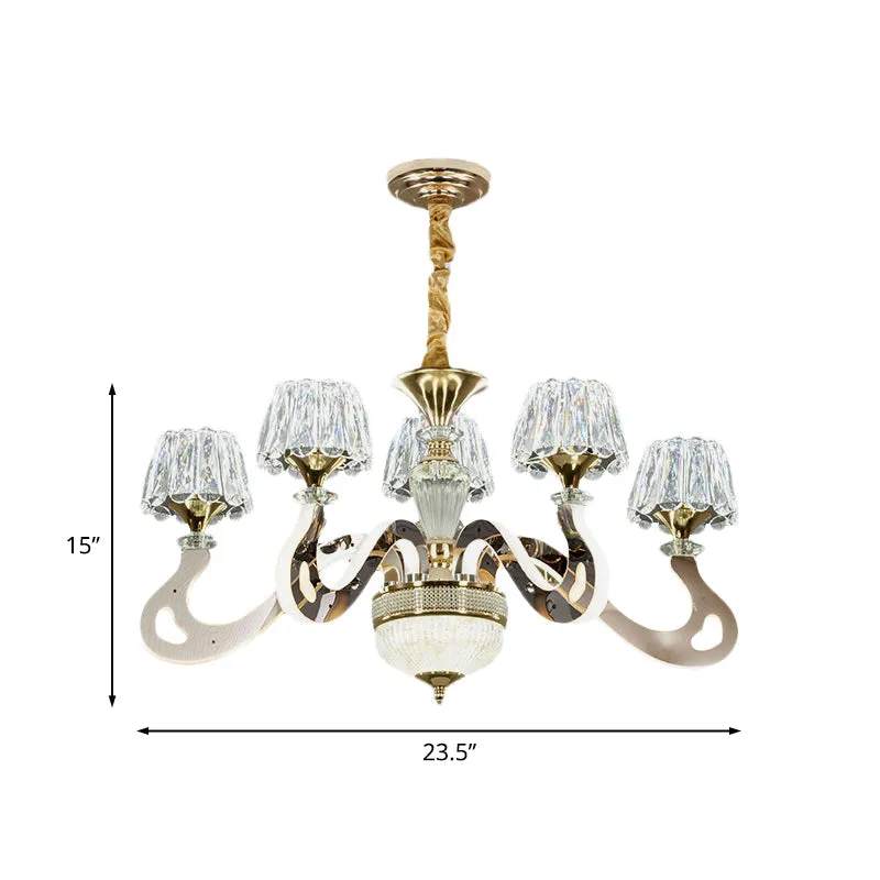 Modernist LED Crystal Pendant Chandelier with Conical Clear Hanging Light - 3/5 Head Bedroom Kit