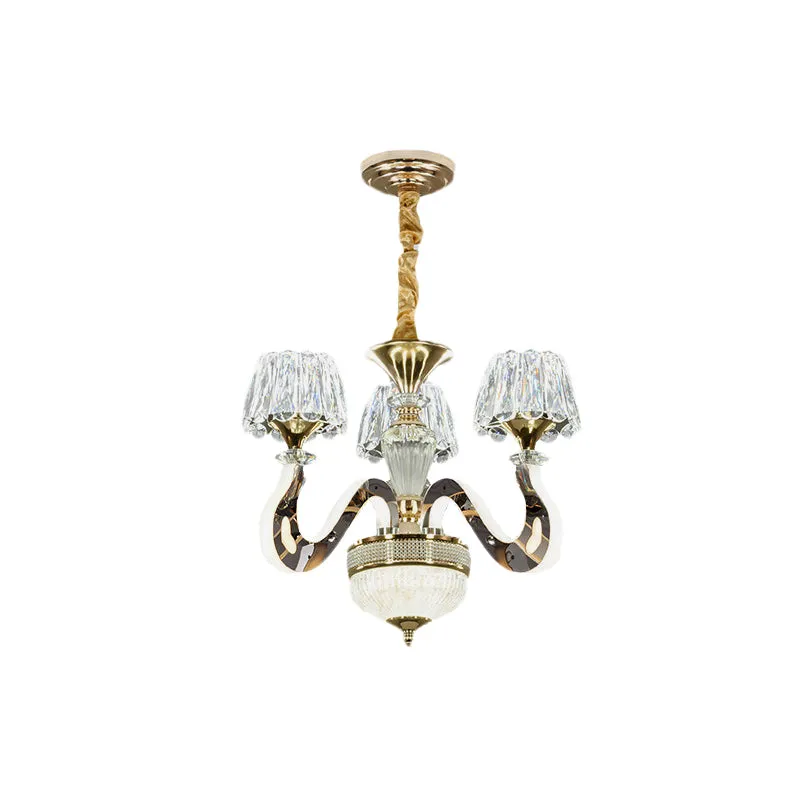 Modernist LED Crystal Pendant Chandelier with Conical Clear Hanging Light - 3/5 Head Bedroom Kit
