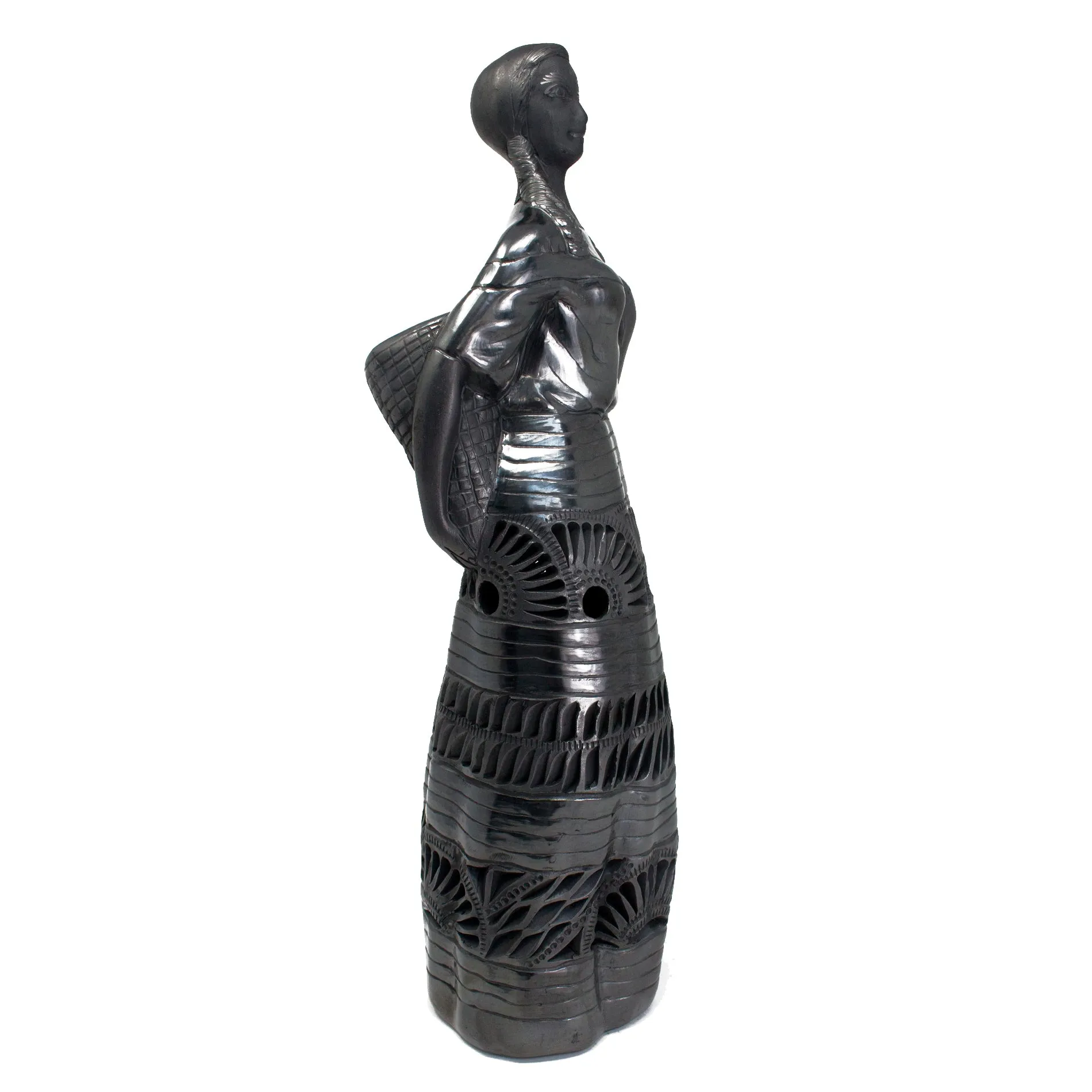 Mountain Woman with a Basket, Oaxaca Black Clay