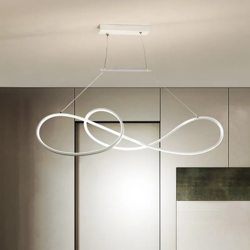 Nordic Style Metal Twisted Pendant Chandelier with LED Light for Dining Room - Black/White/Gold