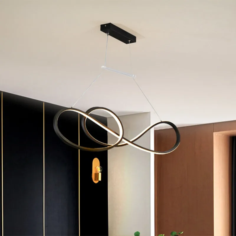 Nordic Style Metal Twisted Pendant Chandelier with LED Light for Dining Room - Black/White/Gold