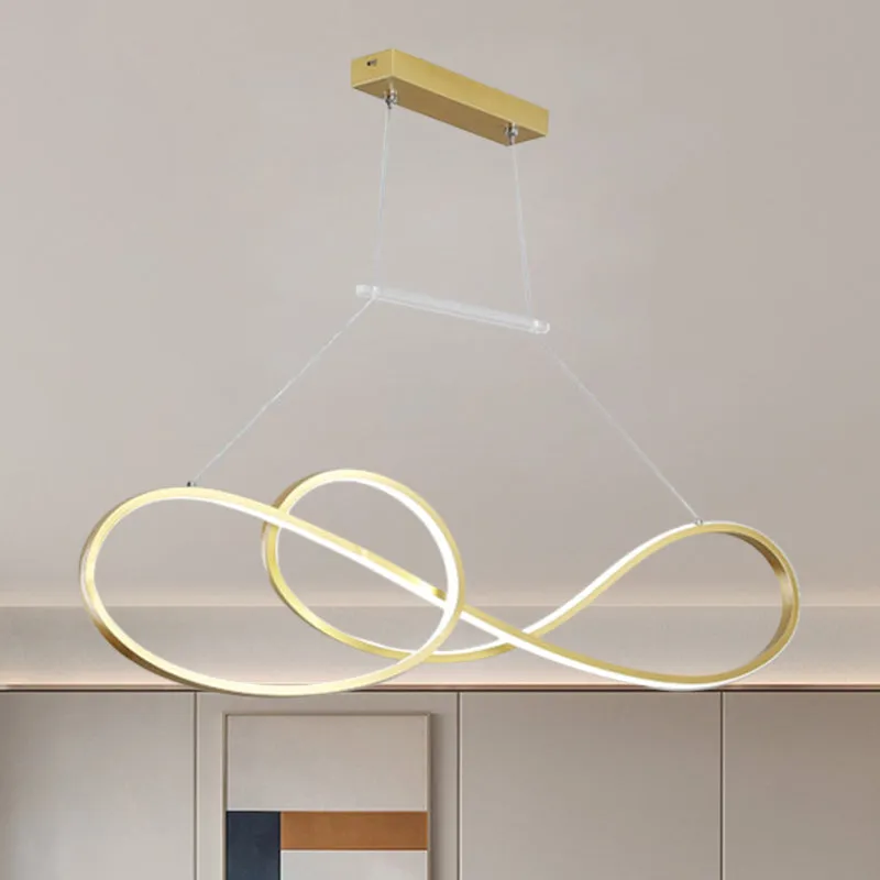 Nordic Style Metal Twisted Pendant Chandelier with LED Light for Dining Room - Black/White/Gold