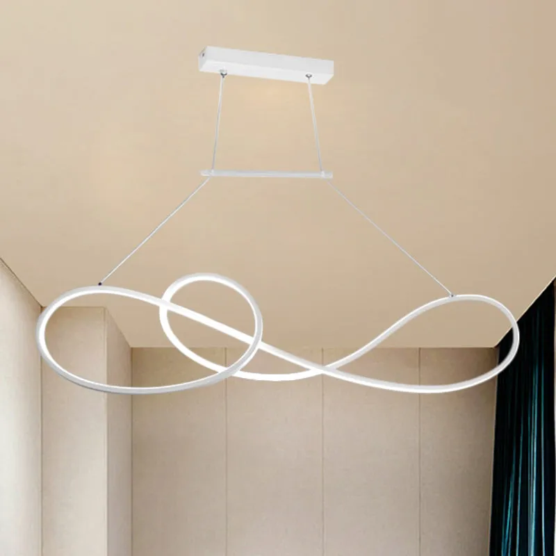 Nordic Style Metal Twisted Pendant Chandelier with LED Light for Dining Room - Black/White/Gold