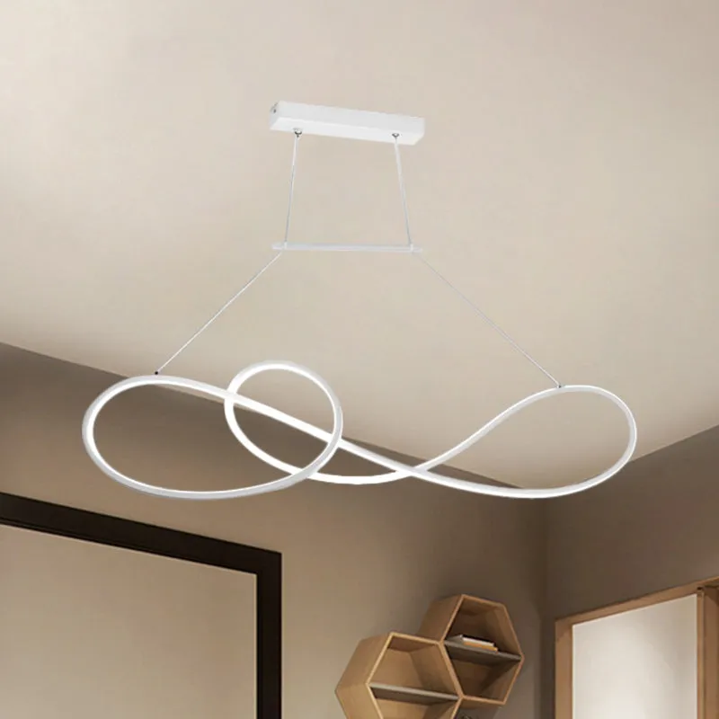 Nordic Style Metal Twisted Pendant Chandelier with LED Light for Dining Room - Black/White/Gold