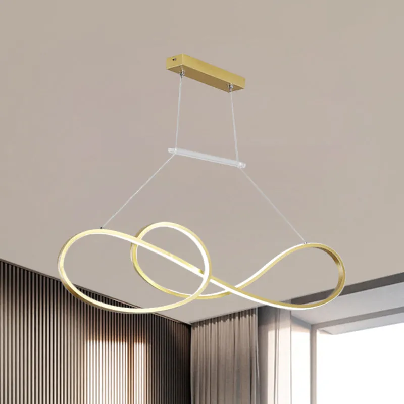 Nordic Style Metal Twisted Pendant Chandelier with LED Light for Dining Room - Black/White/Gold