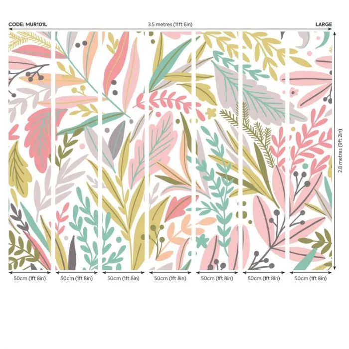 Origin Patterned Leaves Wall Mural Olive/Blush