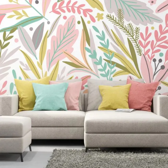 Origin Patterned Leaves Wall Mural Olive/Blush