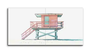 Pastel Lifeguard Tower: Modern Beach Serenity