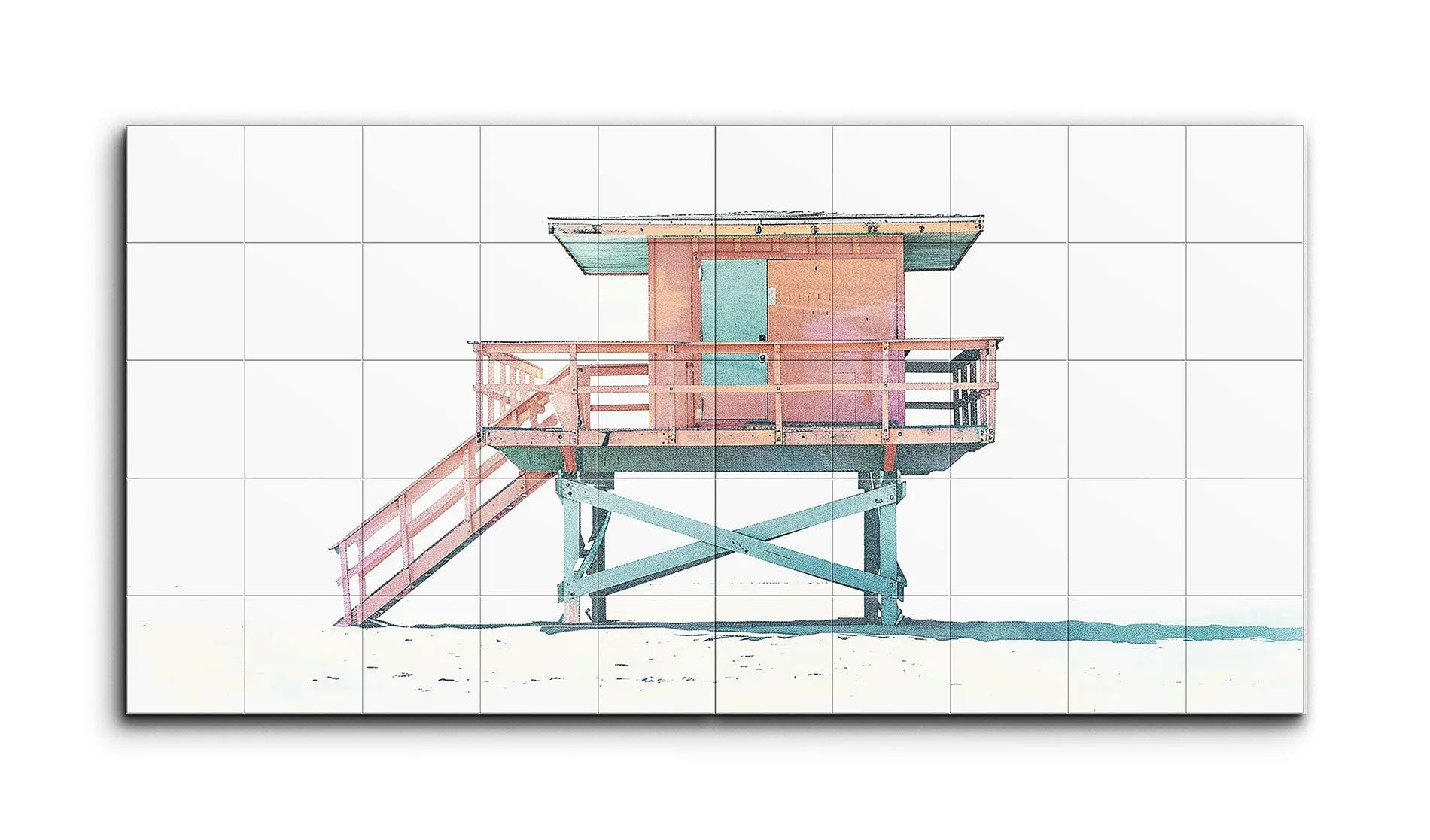 Pastel Lifeguard Tower: Modern Beach Serenity