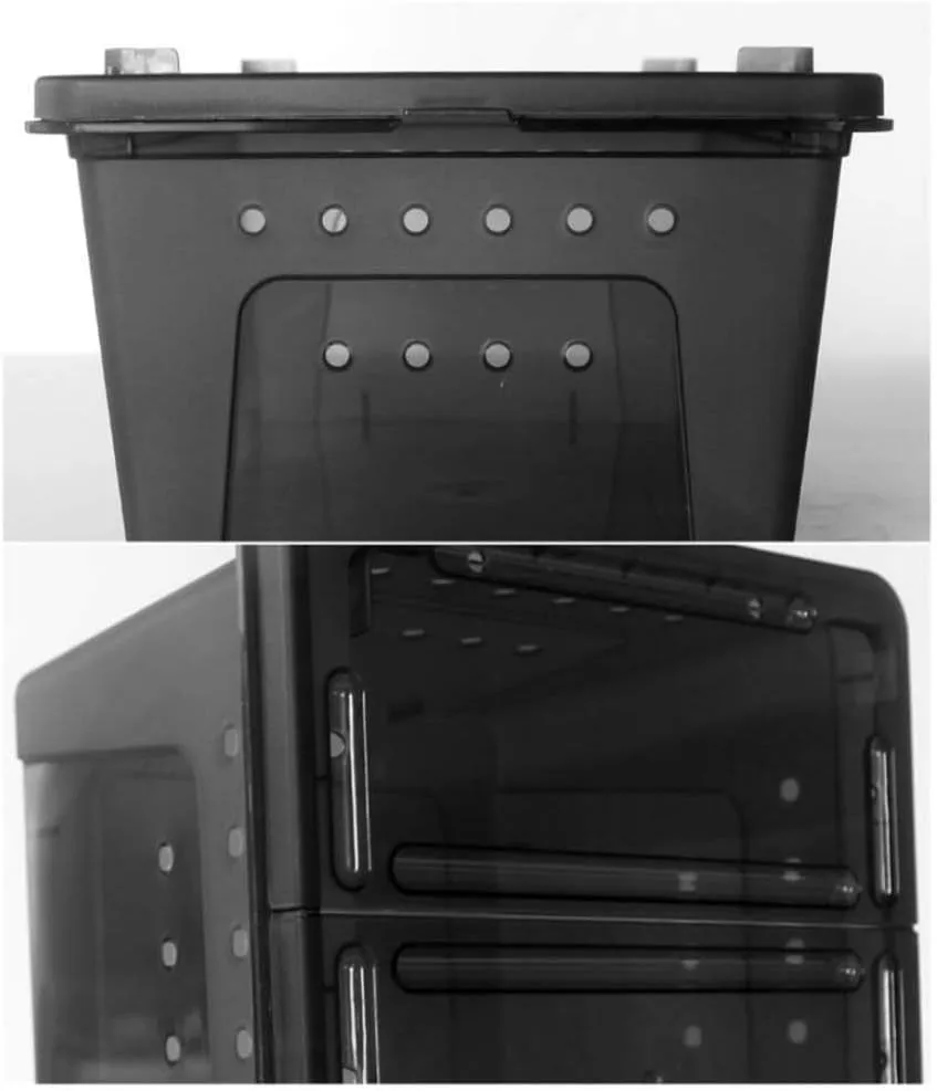 Portable Reptile Terrarium Habitat for Mini Pet Houses Breathable Holes Stackable Container (Black-M)