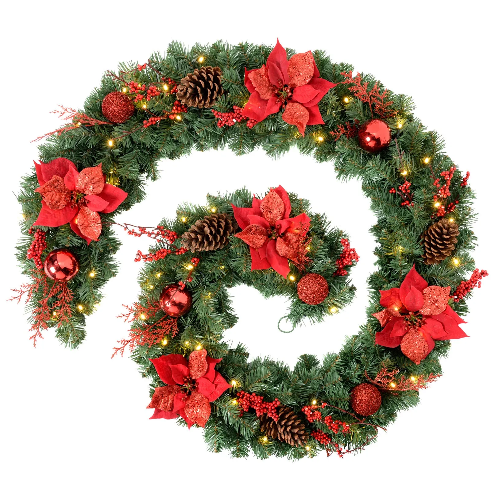 Pre-Lit Extra Thick Decorated Garland, Red/Gold, 9 ft