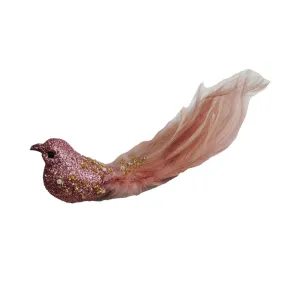 Pure Christmas Beaded Bugle Bird Clip On Pink