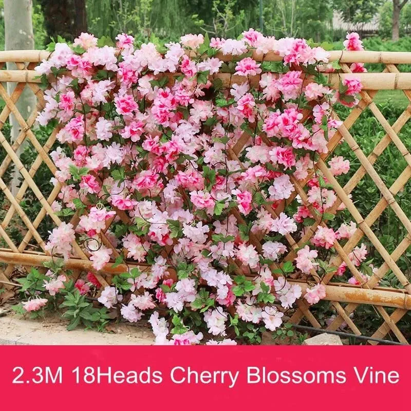 RAGOMA Artificial cherry blossom Flower Pink Vine Garland pack of 2 Fake hanging Flowers Garland ivy plants for Wedding Decorations Party Garden Wall Decoration Wall Valentine Flowers (7.5 Ft)