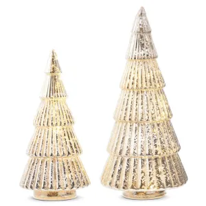 Raz Imports 2023 Bon Noel 11.5" Champagne Ribbed Trees, Set of 2