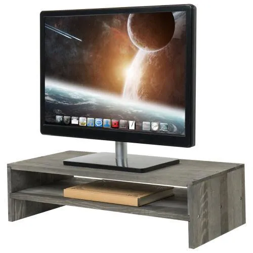 Rustic Barnwood Gray Wood Computer Monitor Stand
