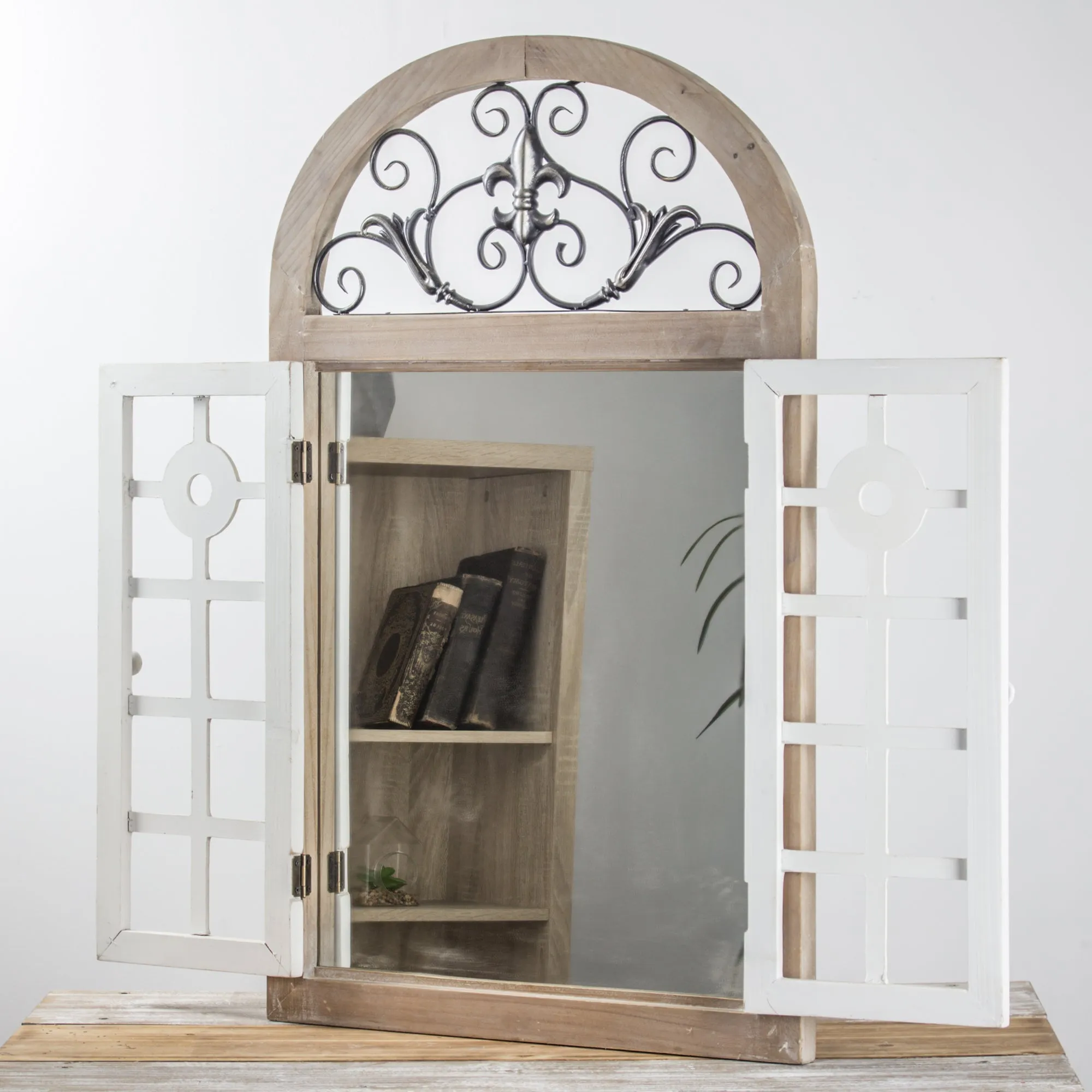 Rustic Cathedral Arch Window Shutter Wall Vanity Mirror