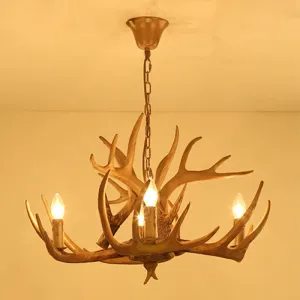 Rustic Deer Horn Candle Chandelier: Vintage Resin Decorative Lighting for Living Room, Villa, and Restaurant
