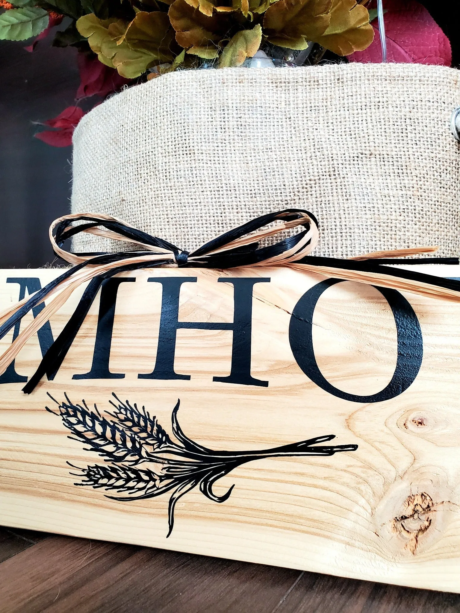Rustic Wood Farmhouse Sign with Raffia Bow - Perfect for Home Decor and Gift Giving!