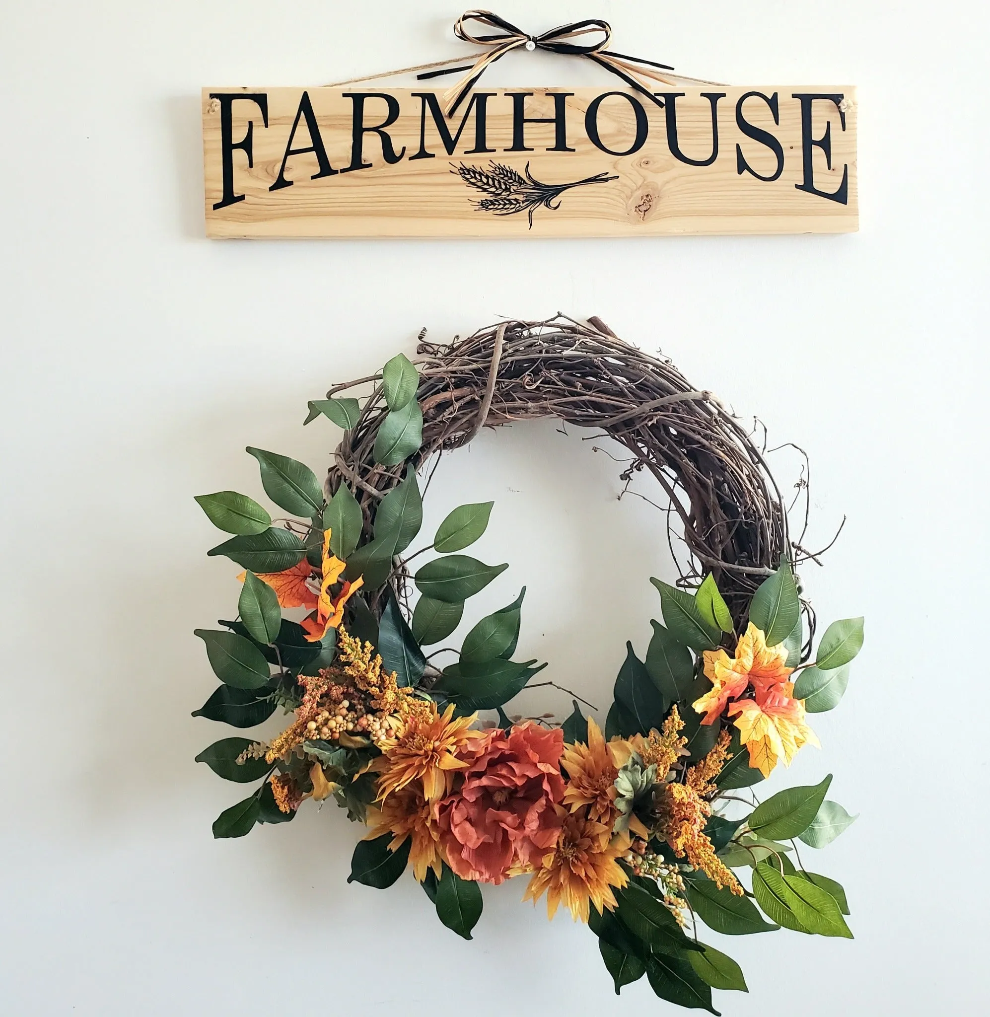 Rustic Wood Farmhouse Sign with Raffia Bow - Perfect for Home Decor and Gift Giving!