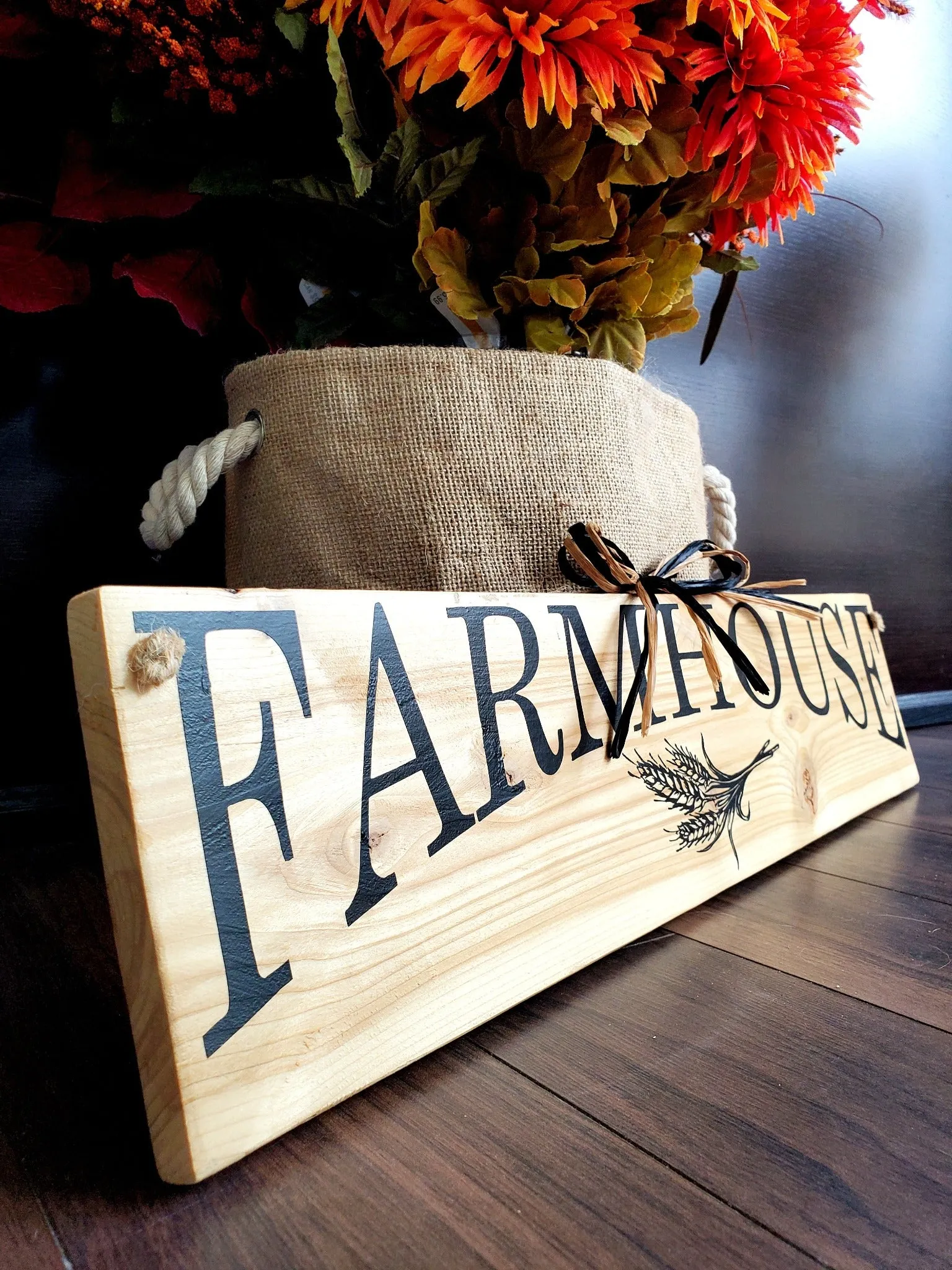 Rustic Wood Farmhouse Sign with Raffia Bow - Perfect for Home Decor and Gift Giving!
