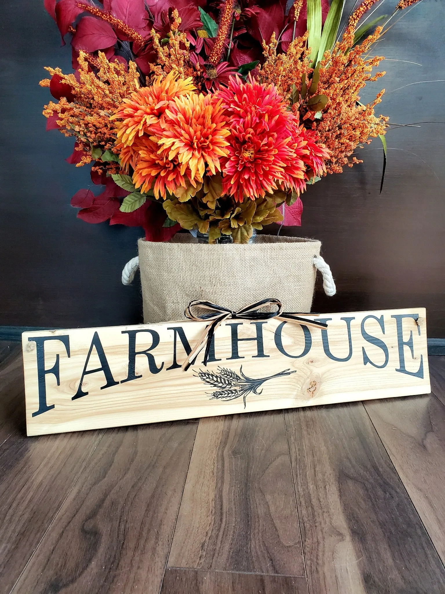 Rustic Wood Farmhouse Sign with Raffia Bow - Perfect for Home Decor and Gift Giving!