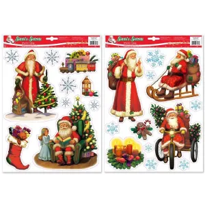 Santa's Secrets Christmas Glitter Window Clings, Assorted Vintage
