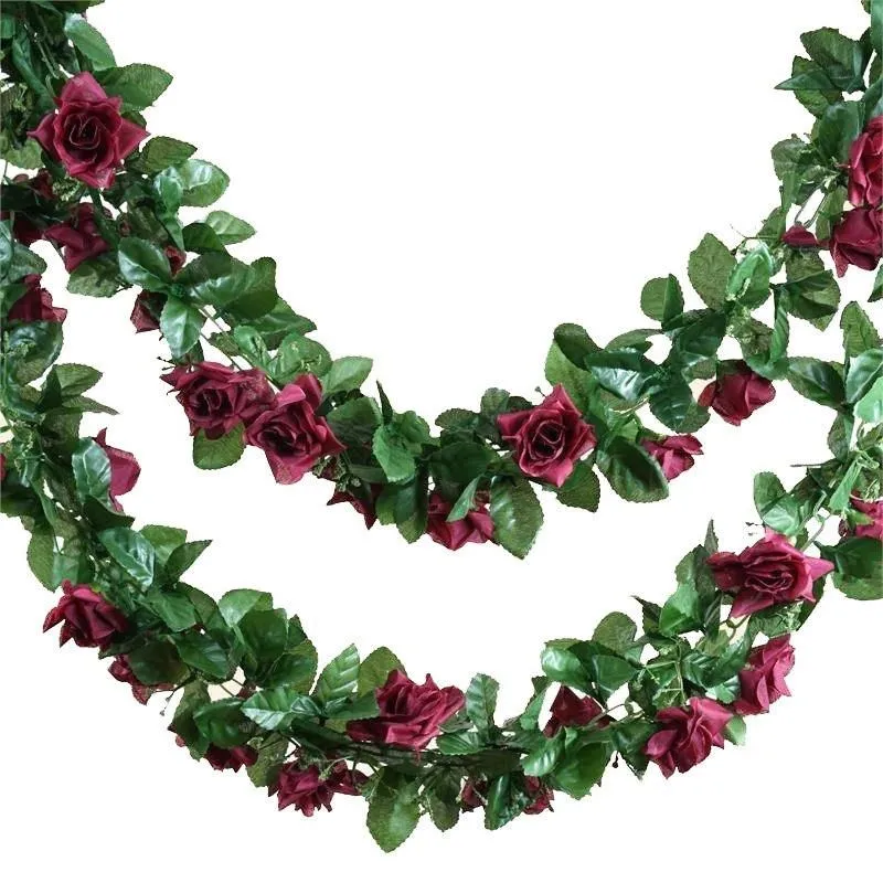 Silk Rose Garland Artificial Flowers -  Burgundy - 6 ft
