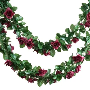 Silk Rose Garland Artificial Flowers -  Burgundy - 6 ft
