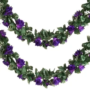 Silk Rose Garland Artificial Flowers - Purple - 6 ft
