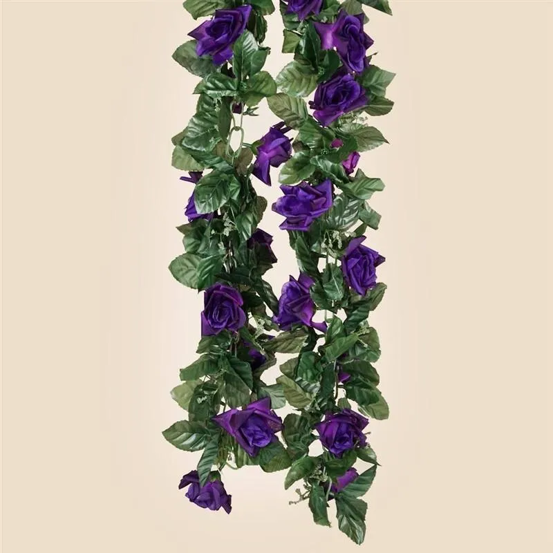 Silk Rose Garland Artificial Flowers - Purple - 6 ft