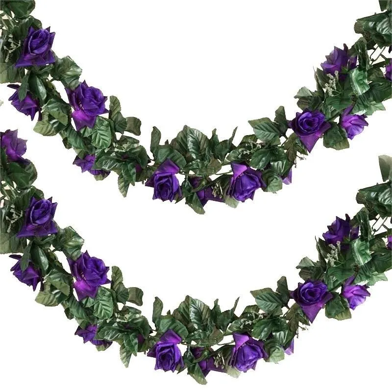 Silk Rose Garland Artificial Flowers - Purple - 6 ft