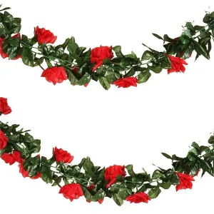 Silk Rose Garland Artificial Flowers - Red - 6 ft