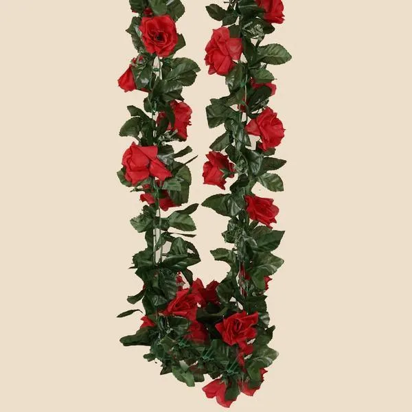 Silk Rose Garland Artificial Flowers - Red - 6 ft