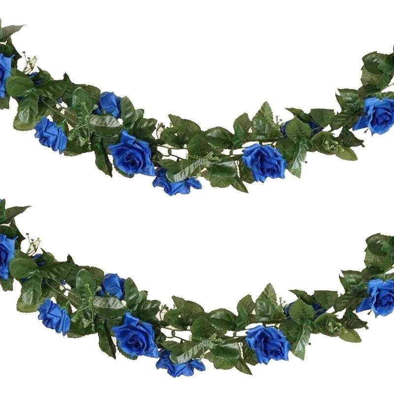 Silk Rose Garland Artificial Flowers - Royal Blue - 6 ft